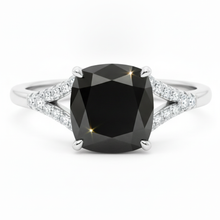 Black Diamond Ring 3.2 Carat Real Cushion Pave Cathedral 14K White Gold