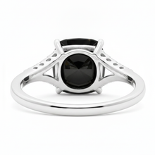 Black Diamond Ring 3.2 Carat Real Cushion Pave Cathedral 14K White Gold