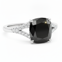Black Diamond Ring 3.2 Carat Real Cushion Pave Cathedral 14K White Gold