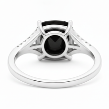 Black Diamond Ring 3.2 Carat Real Cushion Pave Cathedral 14K White Gold