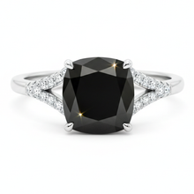 Black Diamond Ring 3.2 Carat Real Cushion Pave Cathedral 14K White Gold