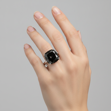 Black Diamond Ring 6 Carat Natural Cushion Solitaire 14K White Gold
