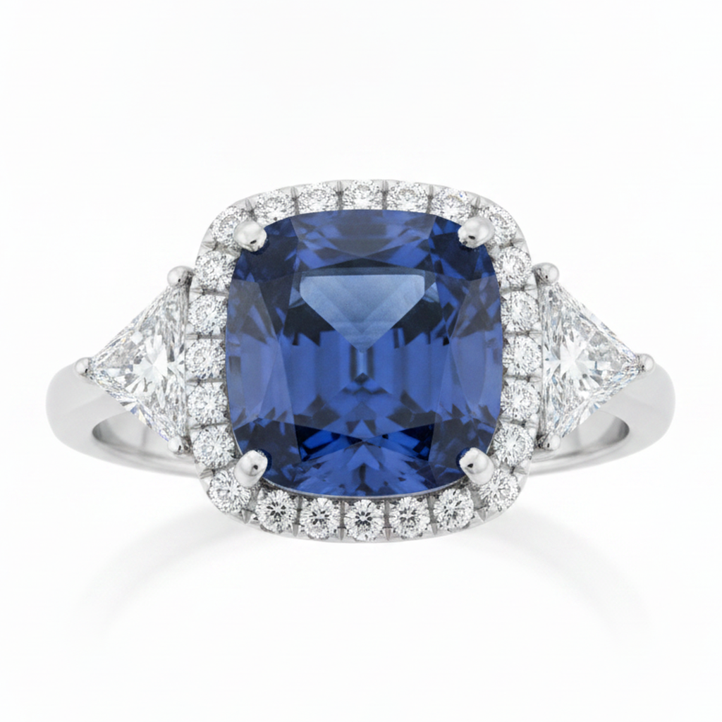 Sapphire Engagement Ring 3.5 Carat Natural Cushion Blue Halo Platinum