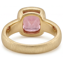 Peach Sapphire 4 Carat Lab Grown Cushion Padparadscha Bezel Solitaire Ring 14K Yellow Gold