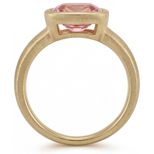 Peach Sapphire 4 Carat Lab Grown Cushion Padparadscha Bezel Solitaire Ring 14K Yellow Gold
