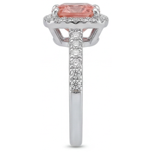 Vintage Padparadscha Sapphire Ring 2.8 Carat Real Cushion Halo Pave 14K White Gold