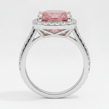 Peach Sapphire 2.8 Carat Natural Cushion Padparadscha Halo Pave Ring 14K White Gold