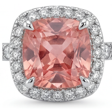 Vintage Padparadscha Sapphire Ring 2.8 Carat Real Cushion Halo Pave 14K White Gold