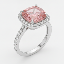 Peach Sapphire 2.8 Carat Natural Cushion Padparadscha Halo Pave Ring 14K White Gold