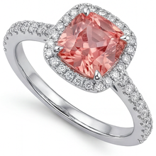 Vintage Padparadscha Sapphire Ring 2.8 Carat Real Cushion Halo Pave 14K White Gold