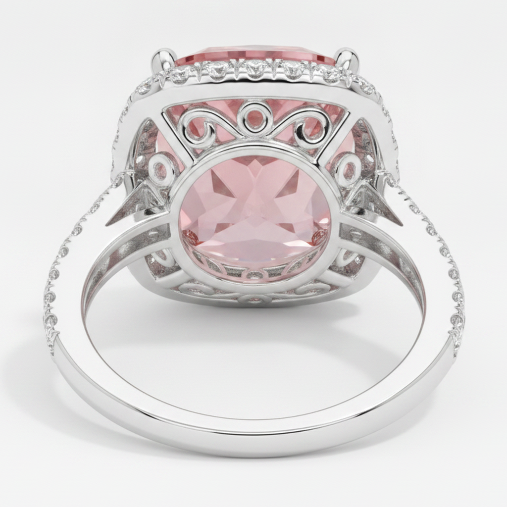 Peach Sapphire 2.8 Carat Natural Cushion Padparadscha Halo Pave Ring 14K White Gold
