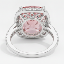 Peach Sapphire 2.8 Carat Natural Cushion Padparadscha Halo Pave Ring 14K White Gold