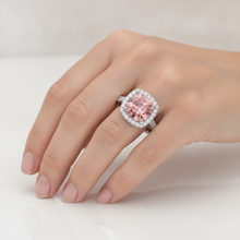 Peach Sapphire 2.8 Carat Natural Cushion Padparadscha Halo Pave Ring 14K White Gold