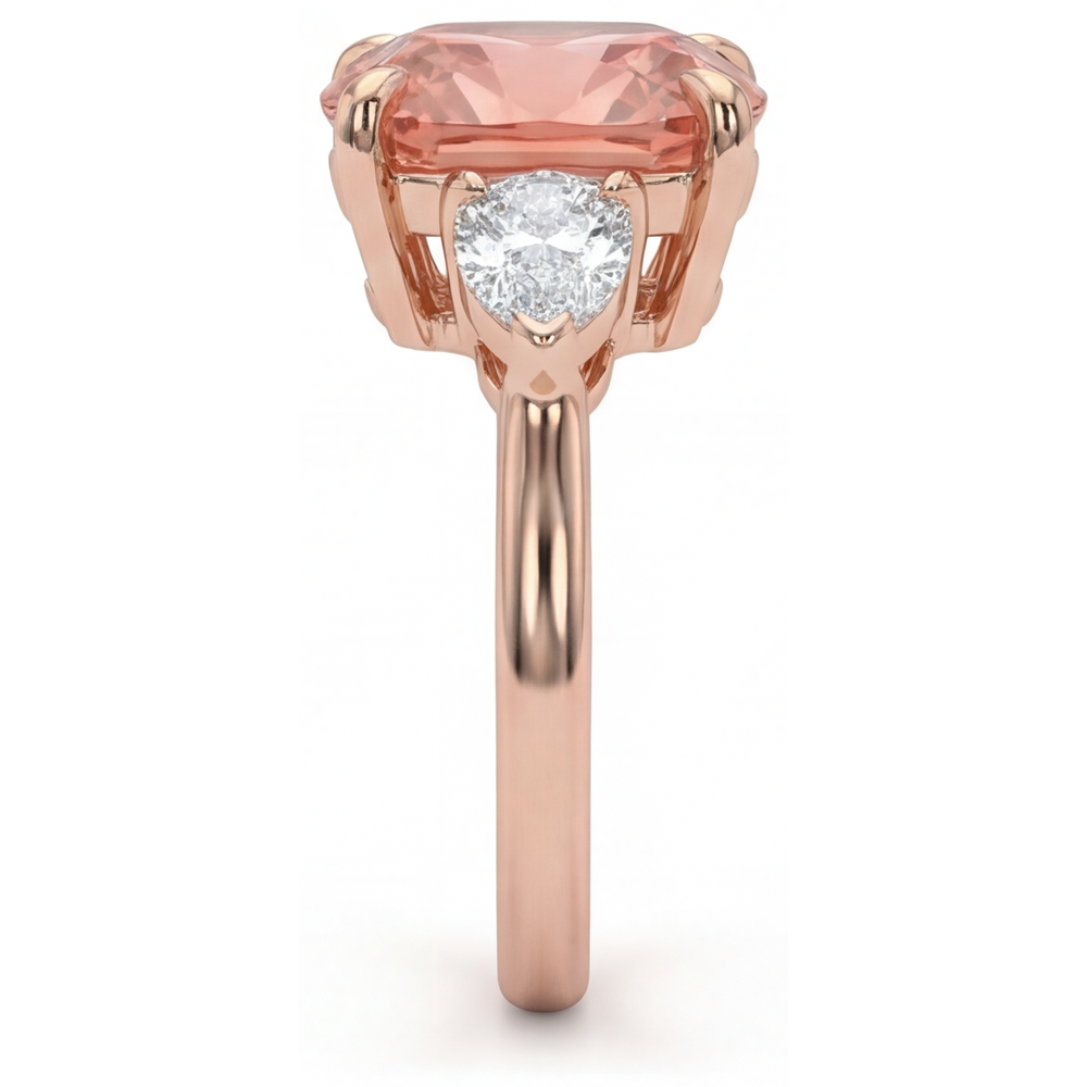 Padparadscha Sapphire Engagement Ring 2.9 Carat Natural Cushion Three Stone Plain 14K Rose Gold