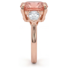 Padparadscha Sapphire Engagement Ring 2.9 Carat Natural Cushion Three Stone Plain 14K Rose Gold