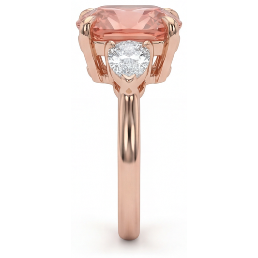 Padparadscha Sapphire Engagement Ring 2.9 Carat Natural Cushion Three Stone Plain 14K Rose Gold