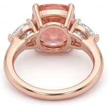 Padparadscha Sapphire Engagement Ring 2.9 Carat Natural Cushion Three Stone Plain 14K Rose Gold