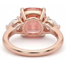 Padparadscha Sapphire Engagement Ring 2.9 Carat Natural Cushion Three Stone Plain 14K Rose Gold