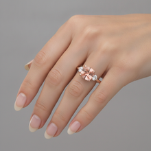 Peach Sapphire 2.9 Carat Natural Cushion Padparadscha and White Half Moon Three Stone Ring 14K Rose Gold