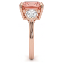 Peach Sapphire 2.9 Carat Natural Cushion Padparadscha Three Stone Tapered Ring 14K Rose Gold