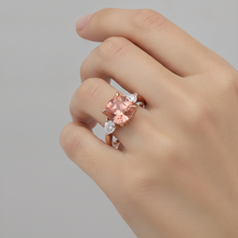 Peach Sapphire 2.9 Carat Natural Cushion Padparadscha Three Stone Tapered Ring 14K Rose Gold