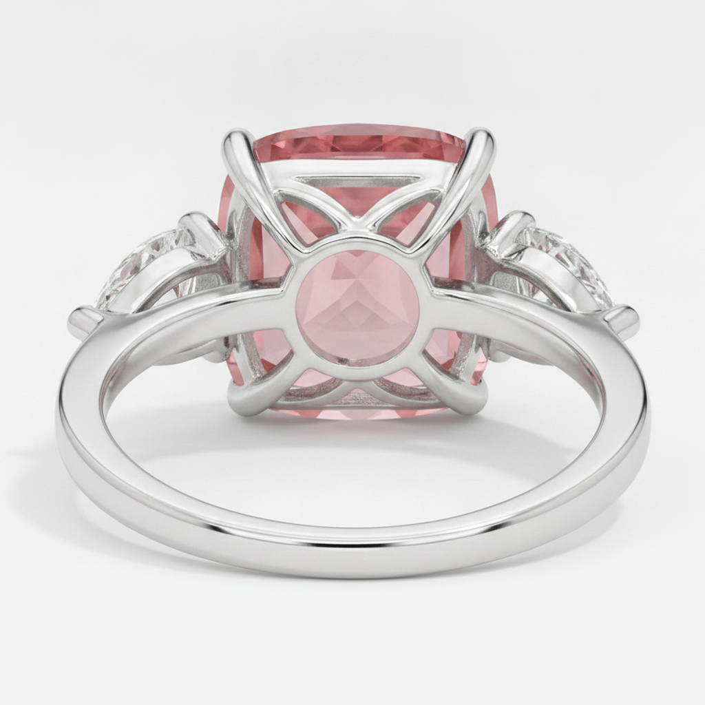 Padparadscha Sapphire Ring 3.6 Carat Natural Cushion Three Stone Platinum