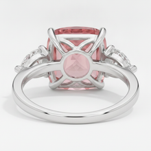 Padparadscha Sapphire Ring 3.6 Carat Natural Cushion Three Stone Platinum