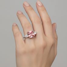 Padparadscha Sapphire Ring 3.6 Carat Natural Cushion Three Stone Platinum