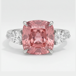 Padparadscha Sapphire Ring 3.6 Carat Natural Cushion Three Stone Platinum