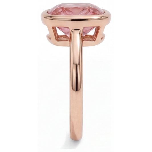 Padparadscha Sapphire Engagement Ring 2.5 Carat Real Cushion Bezel Solitaire 14K Rose Gold