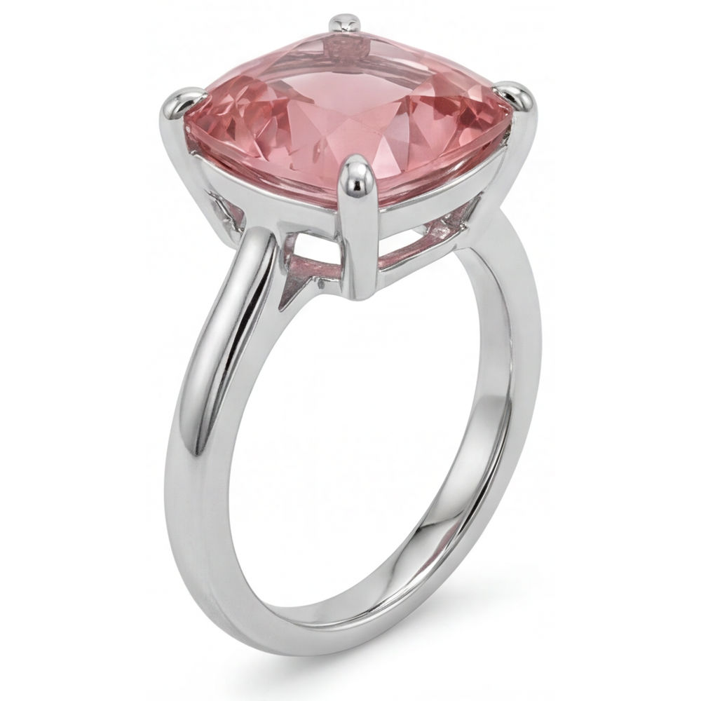 Padparadscha Sapphire Engagement Ring 3 Carat Natural Cushion Solitaire 14K White Gold