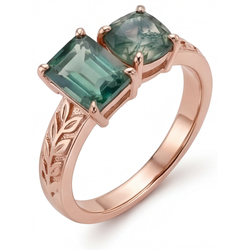 1.50 ct Dendritic Agate Gemstone Ring in 14 Karat Rose Gold