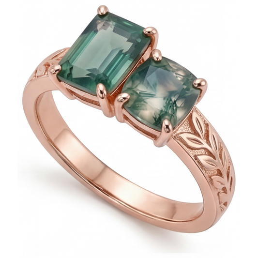 Natural Dendritic Agate Gemstone Ring – front view