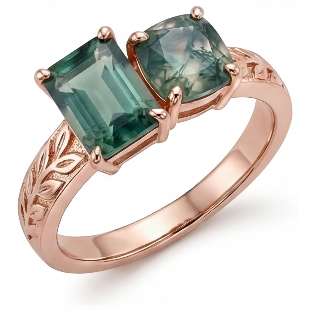 Natural Dendritic Agate Gemstone Ring 1.50 ct 14 Karat Rose Gold – side view