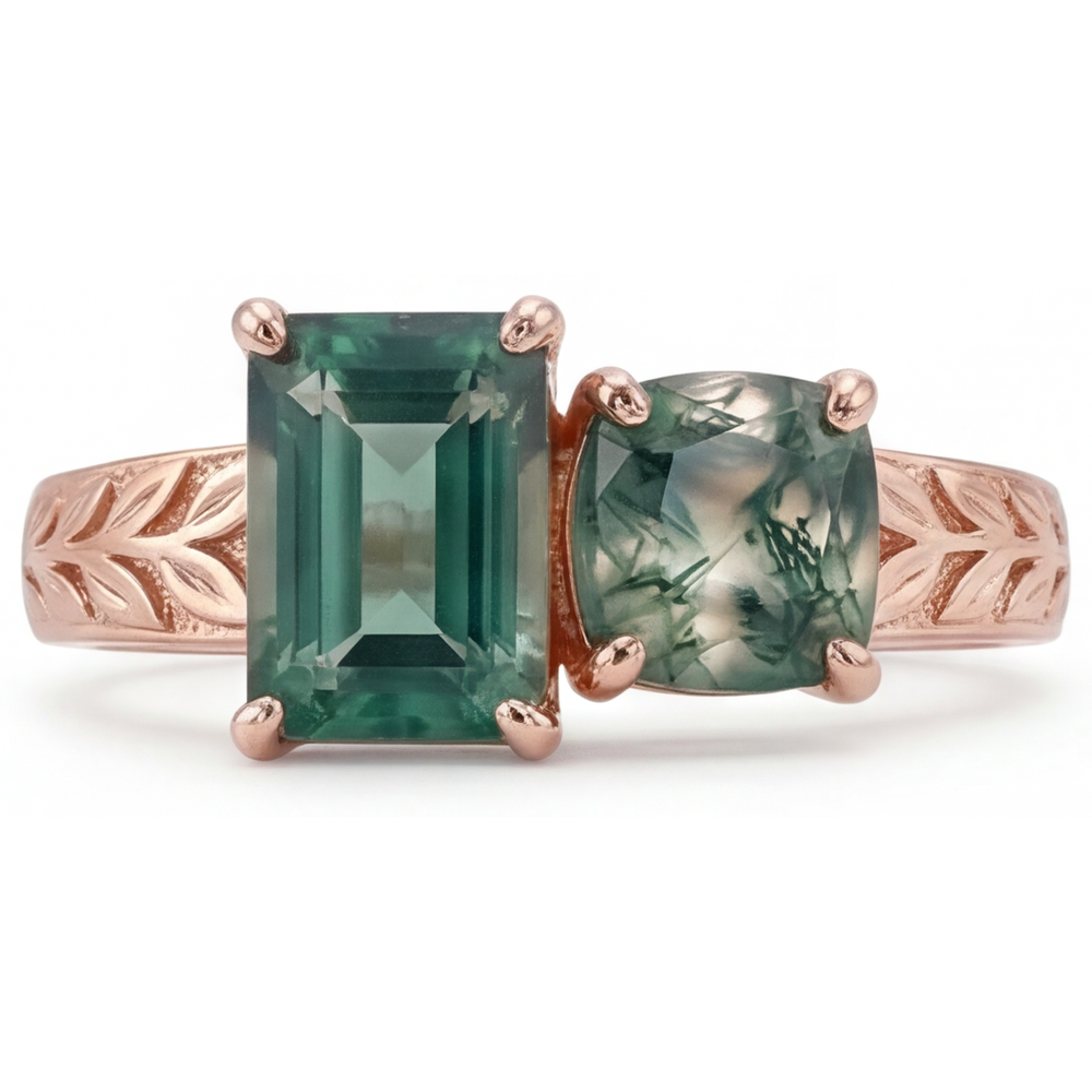 Gemstone Ring 14 Karat Rose Gold with Dendritic Agate – angle view