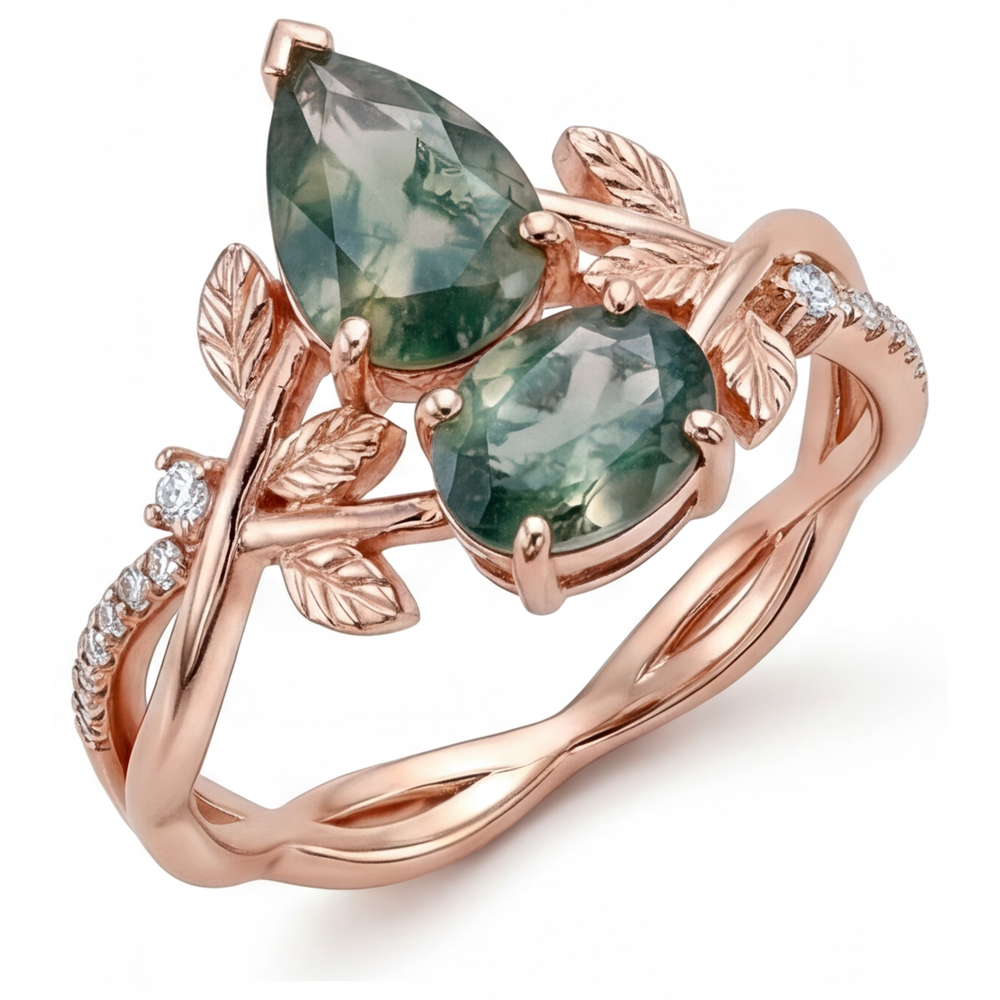 Dendritic Agate Precious Stone Ring 1.5-ct 14K Rose Gold – main view