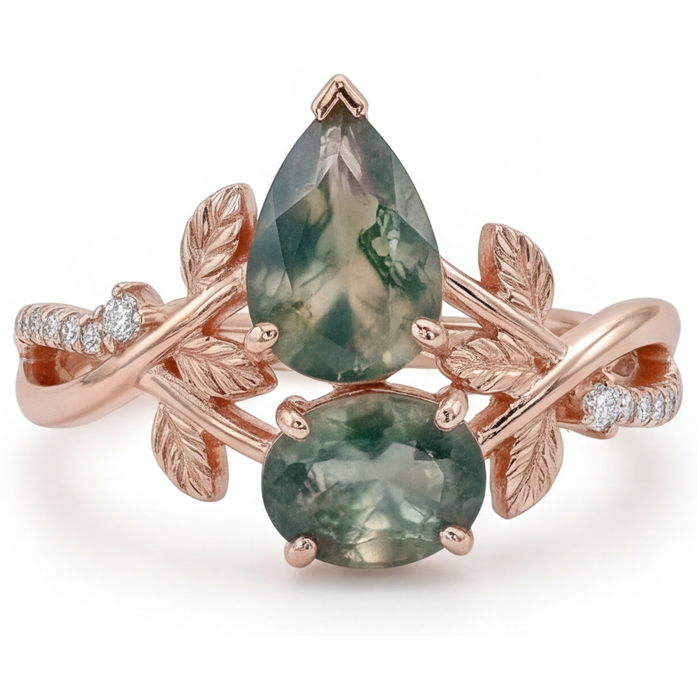 Precious Stone Ring 14K Rose Gold with Dendritic Agate – angle view