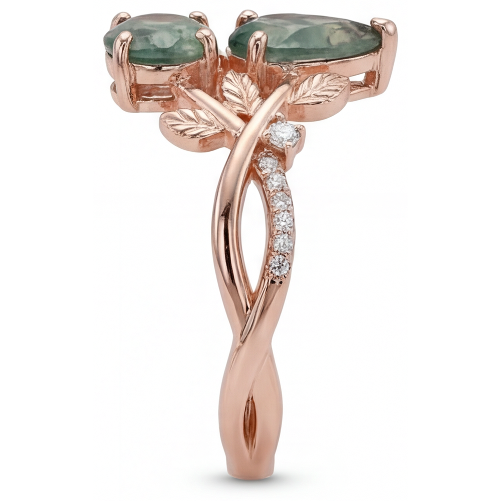 Oval Dendritic Agate ring in 14K Rose Gold – profile view