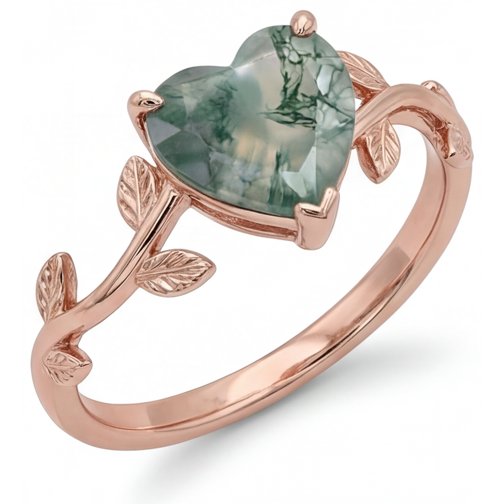 Precious Stone Ring 14K Rose Gold with Dendritic Agate – front view