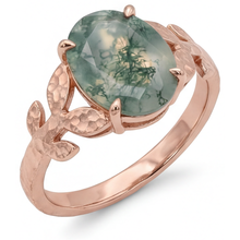 Authentic Dendritic Agate Precious Stone Ring 4.0 ct 14K Rose Gold – front view