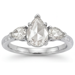 Shimmering Rose Cut Diamond 3-Stone Ring – 1.5 ct 14K White Gold