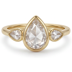 Diamond Rose Cut 3-Stone Ring 1.50 ct in 14 Karat Yellow Gold