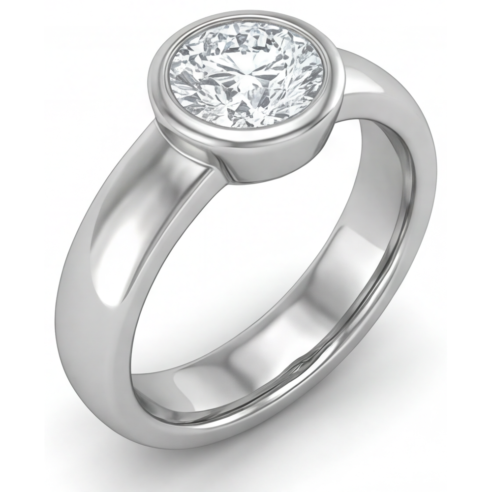 Diamond Round Brilliant Gentleman's Ring in 14K White Gold – front view
