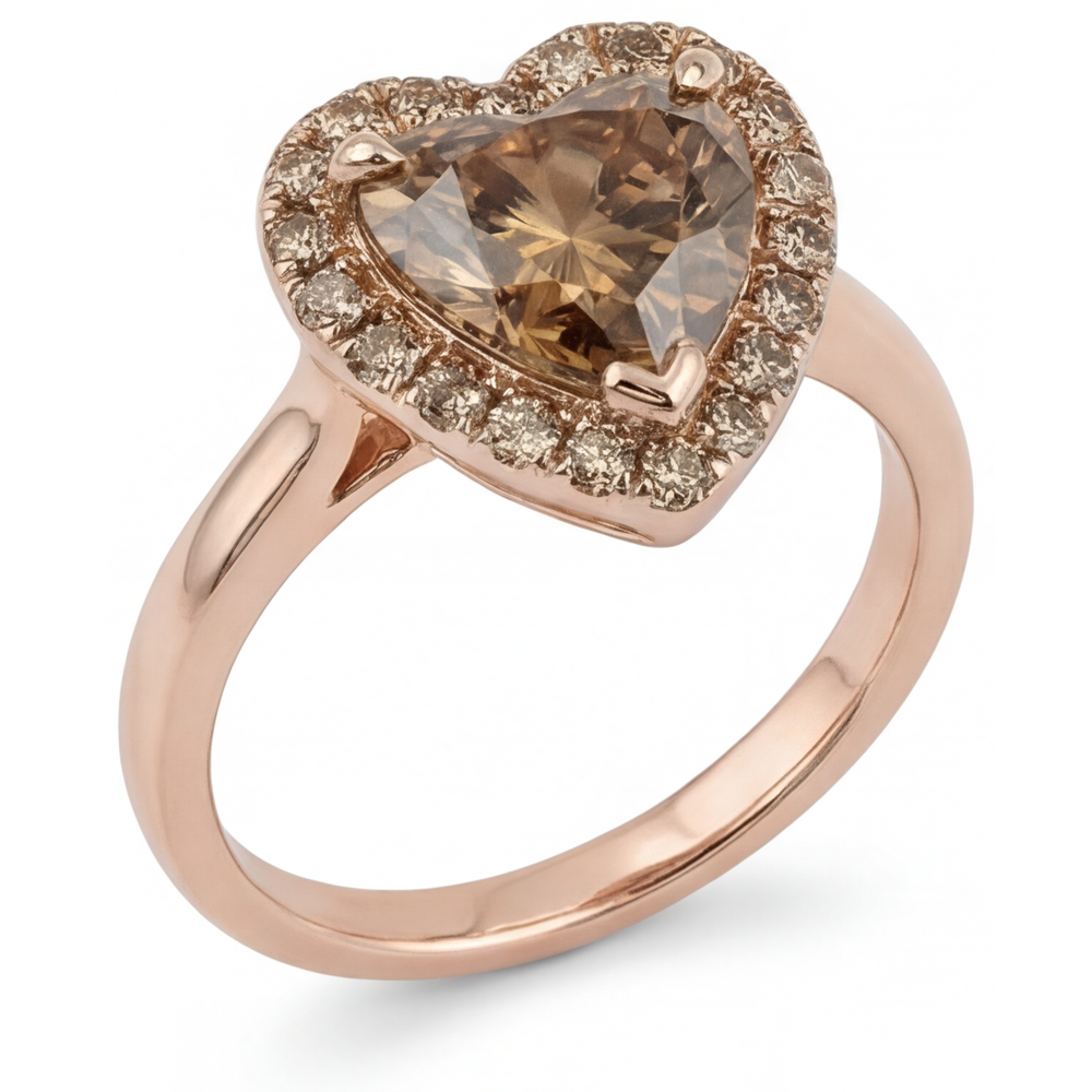 Diamond Heart Shape Halo Setting Ring in 14 Karat Rose Gold – front view