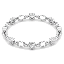 Diamond Heart Bracelet 3 Carat Lab Grown Station Oval Link 14K White Gold 7 Inch