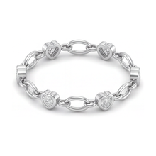 Diamond Heart Bracelet 3 Carat Lab Grown Station Oval Link 14K White Gold 7 Inch