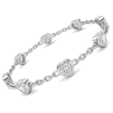 Diamond Heart Station Bracelet 3 Carat Lab Grown Bezel 14K White Gold 7 Inch