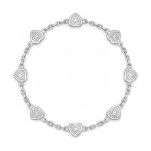 Diamond Heart Station Bracelet 3 Carat Lab Grown Bezel 14K White Gold 7 Inch