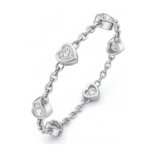 Diamond Heart Station Bracelet 3 Carat Lab Grown Bezel 14K White Gold 7 Inch