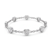 Diamond Heart Station Bracelet 3 Carat Lab Grown Bezel 14K White Gold 7 Inch